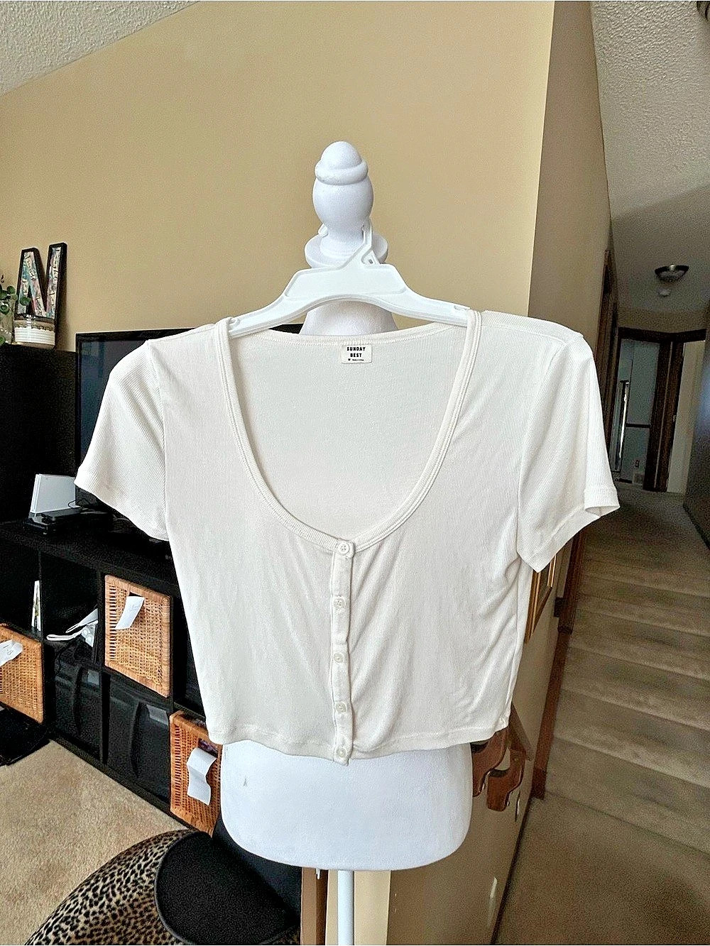 Sunday Best Ribbed Henley cropped Top Bundle of two Brown & White Medium Like Ne